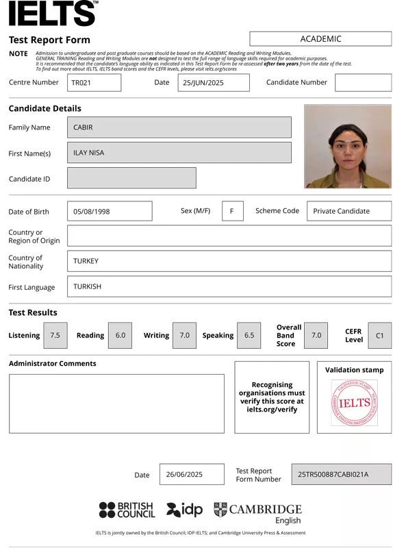 İlay Nisa Cabir - IELTS