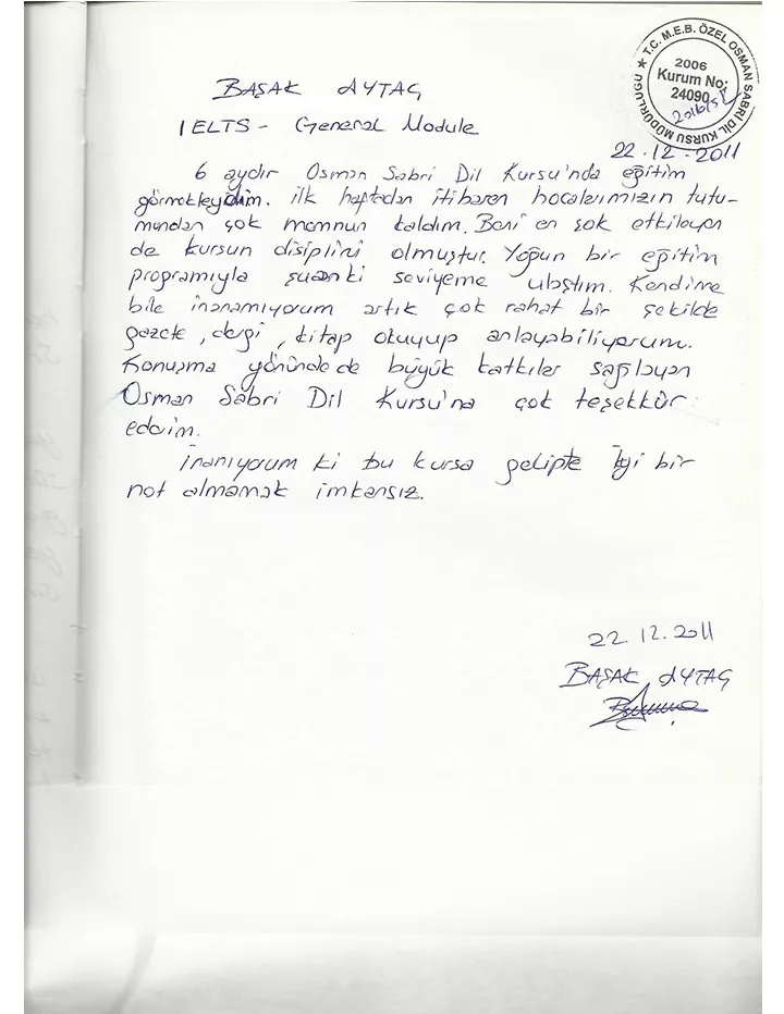 Başak Aytaç / Ielts